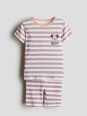 Disney Minnie Mouse Pink Cream Stripe Short Pajama Set H&M Size 3T NWT